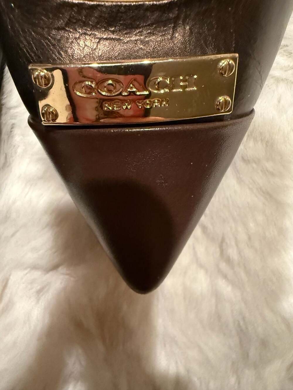 Coach Metallic Brown Pointed-Toe Cap-Toe Pumps with Logo Plaque - Picture 3 of 8
